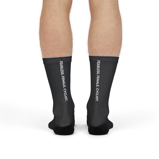 Fearless Female Cyclist Vertical Crew Socks